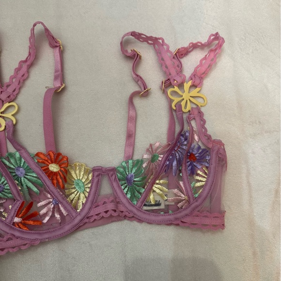 New! For Love And Lemons Gia Multicolor pastel Floral Bralette bra 51364 - Picture 10 of 14